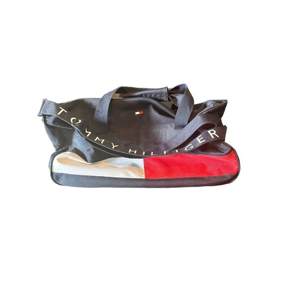 Vintage 90s Tommy Hilfiger Big Flag Spellout Gym Duffle Carry-On Travel … - Picture 1 of 6